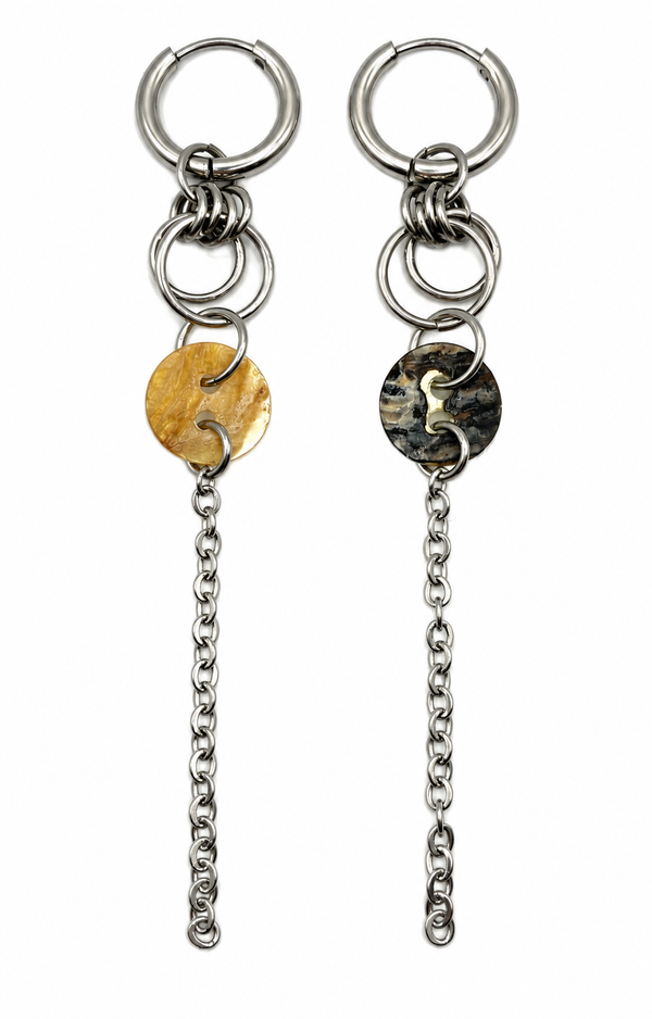 Boucles d'oreilles composition nacre et chaîne